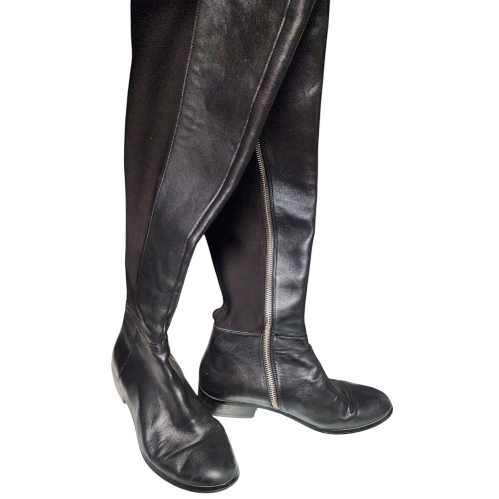 Michael Kors Black Leather Knee High Boots Size 7M Textile Stretch Calf